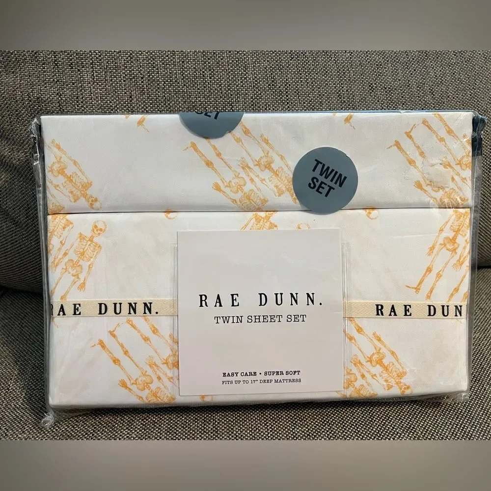 Rae Dunn Skeleton Halloween Twin Sheet Set